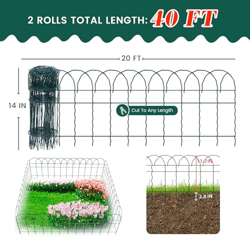 PROWORX 2 Rolls Green Garden Fence Border, 14 in x 40 ft Metal Folding Fence Wire Roll Garden Border Edging, Garden Fence Roll Flower Bed Fencing for Outdoor Yard - Image 4