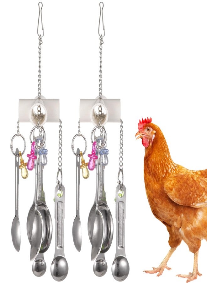 Anjetan 2 Pcs Chicken Enrichment Toys, Hanging Bird Toys with Metal Spoons, Colorful Chewing Foraging Toys, Poultry Coop Accessories for Chickens, Hens, Ducks, Parrots - Image 1