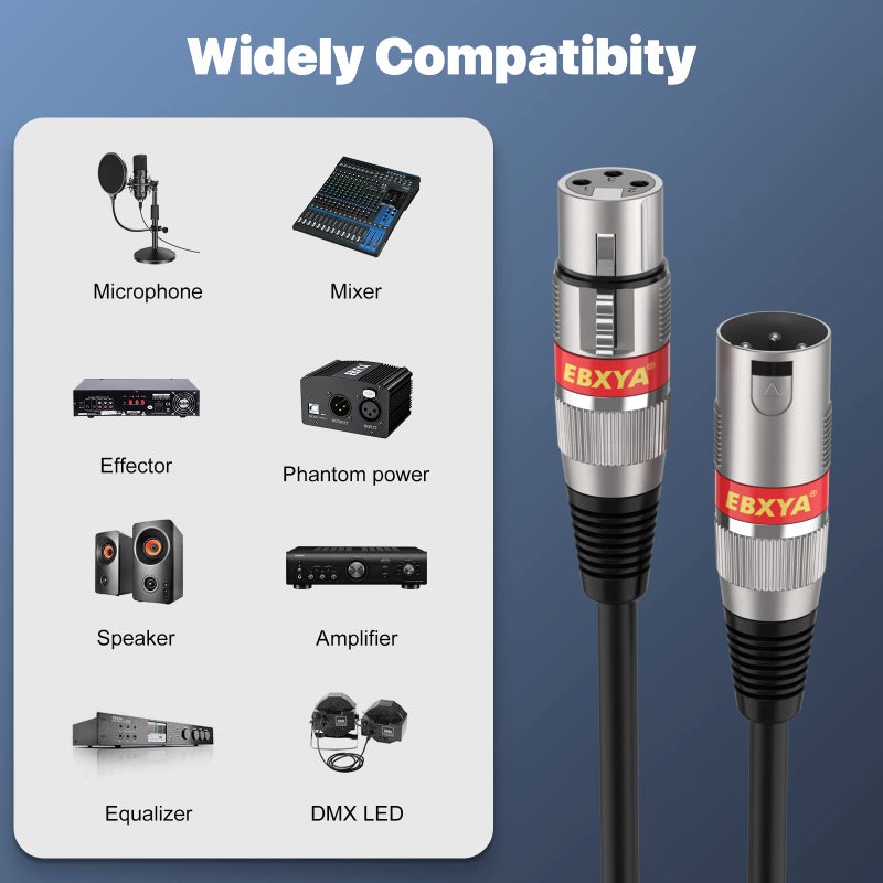 EBXYA XLR Cable 15ft 4 Packs - Premium Balanced DMX Cable with 3-Pin XLR Male to Female Microphone Cable, Black - Image 4