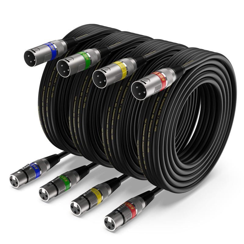EBXYA XLR Cable 15ft 4 Packs - Premium Balanced DMX Cable with 3-Pin XLR Male to Female Microphone Cable, Black - Image 1