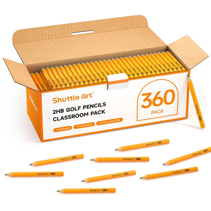 Shuttle Art 360 Pack 2 HB Golf Pencils Woodcased 35 Mini Pencils Bulk Presharpened Small Pencil for Kids Teachers Writing Marking Sketching Classroom Essentials Back to School Supplies - Image 2