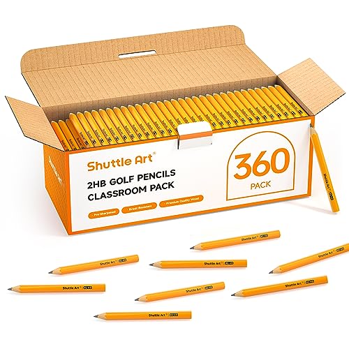Shuttle Art 360 Pack 2 HB Golf Pencils Woodcased 35 Mini Pencils Bulk Presharpened Small Pencil for Kids Teachers Writing Marking Sketching Classroom Essentials Back to School Supplies - Image 1