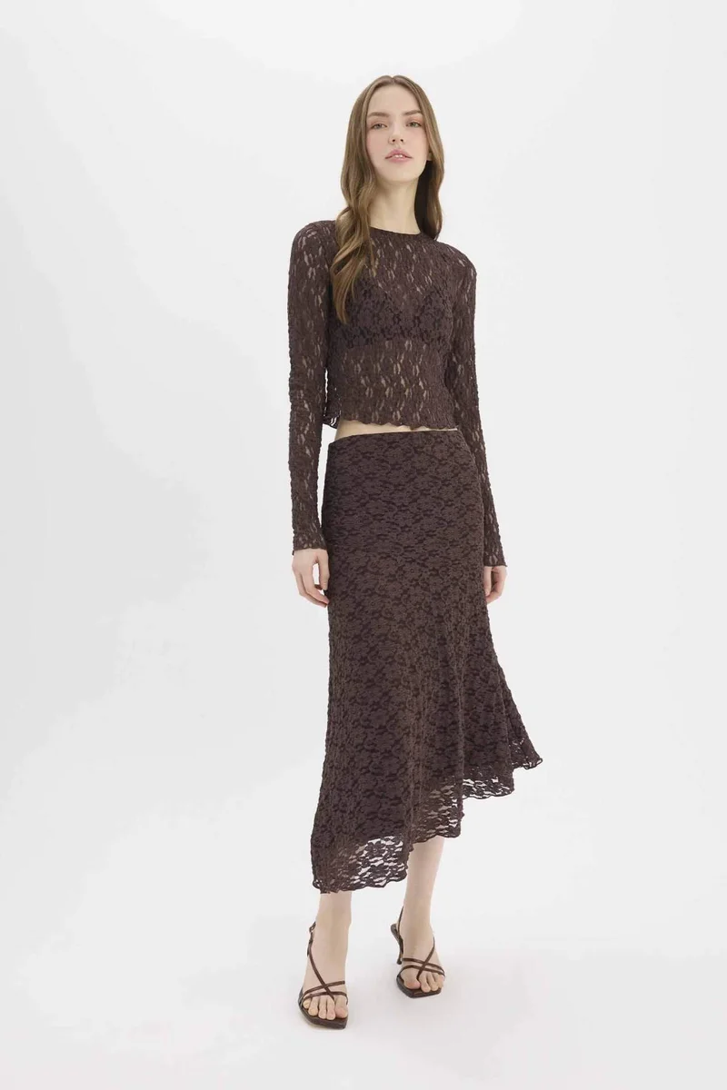 ديفاكتو A Cut Lace Normal Waist Midi Knitted Skirt