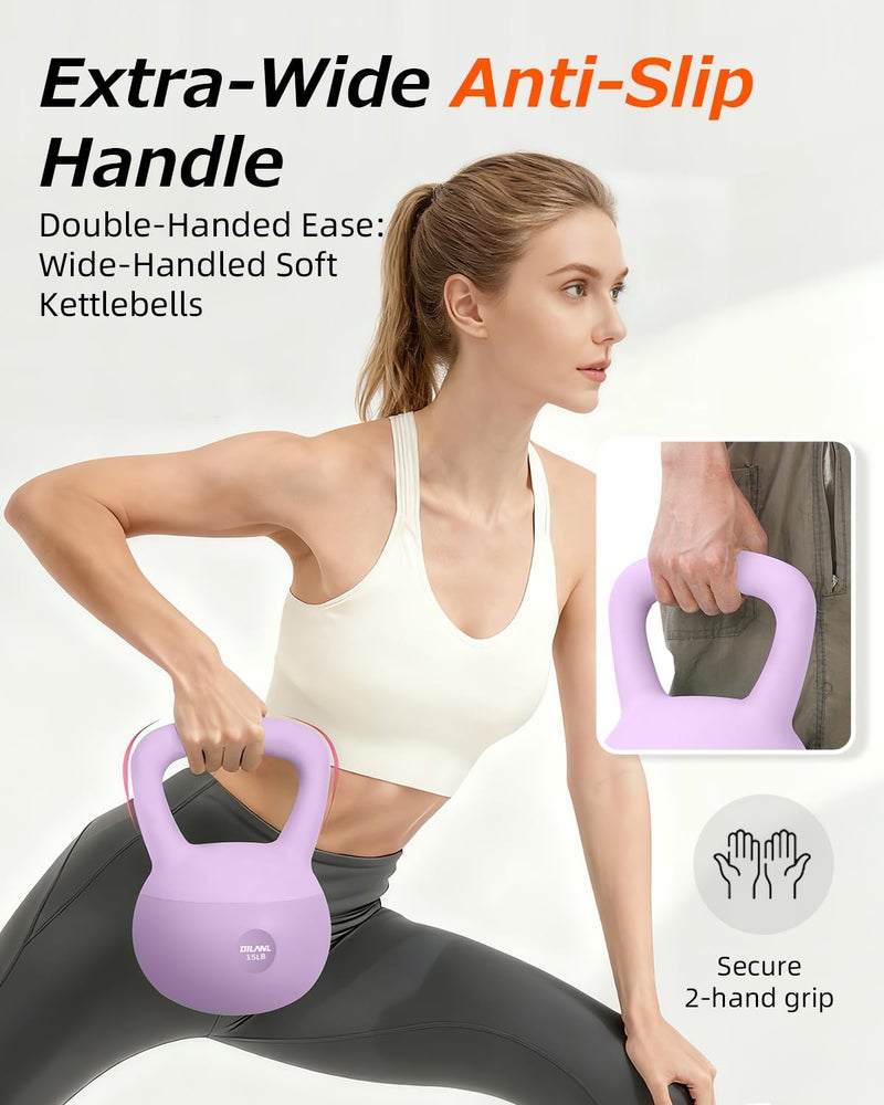DILANL Soft Kettlebell, Safe Strength Training Kettle bell, Cushioned Impact-Resistant Base and Anti-Slip Grip Weight, Kettlebells Set for Home Workouts and Men/Women/ Beginners,With Non-slip Gloves (Purple, 15 LB) - Image 4
