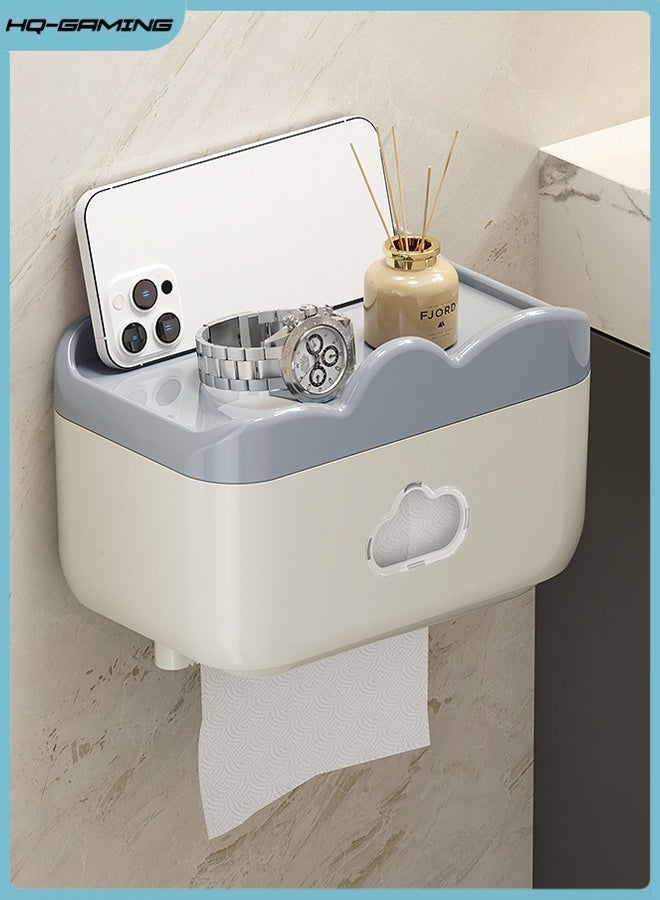 HQ-GAMING Wall-Mounted Tissue Box, Toilet Paper Holder, Waterproof Bathroom Storage Rack, Large Capacity Multifunctional Perforation-Free Toilet Paper Holder with Top Shelf, Bathroom Roll Holder - Image 1