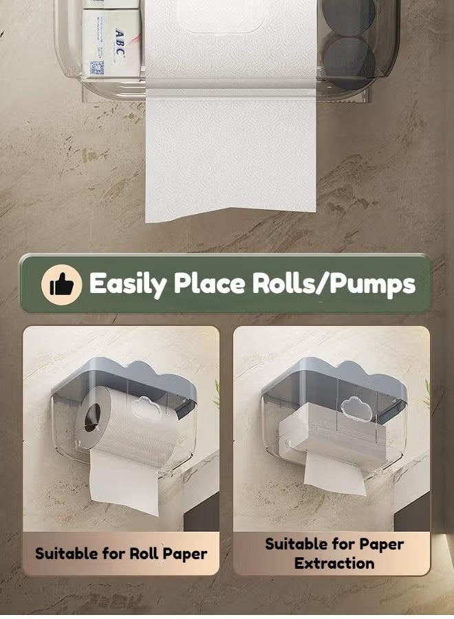 HQ-GAMING Wall-Mounted Tissue Box, Toilet Paper Holder, Waterproof Bathroom Storage Rack, Large Capacity Multifunctional Perforation-Free Toilet Paper Holder with Top Shelf, Bathroom Roll Holder - Image 4