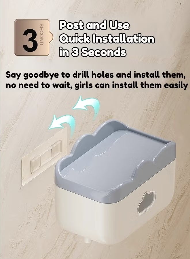 HQ-GAMING Wall-Mounted Tissue Box, Toilet Paper Holder, Waterproof Bathroom Storage Rack, Large Capacity Multifunctional Perforation-Free Toilet Paper Holder with Top Shelf, Bathroom Roll Holder - Image 5
