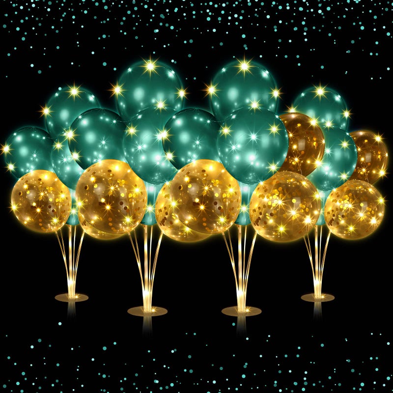 Junkin 4 Set Table Balloon Stand Kit with Lights Balloons Holders Centerpieces for Table Light up Tabletop Centerpieces for Wedding Birthday Bridal Shower Baby Shower GraduationGreen Gold - Image 3