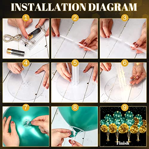 Junkin 4 Set Table Balloon Stand Kit with Lights Balloons Holders Centerpieces for Table Light up Tabletop Centerpieces for Wedding Birthday Bridal Shower Baby Shower GraduationGreen Gold - Image 5
