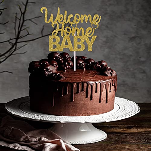 Festiko® Gold Glitter Welcome Home Baby Cake Topper, Welcome Baby Cake Decor, Decoration Supplies, Newborn Celebrate Cake Topper, Handmade Double-Sided - Image 5