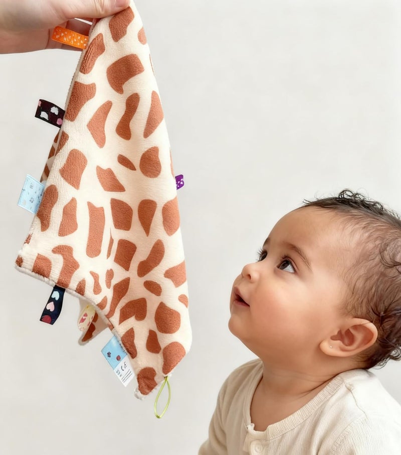 CREVENT Tag Security Blankets for Babies, Soft Small Loveys for Boys, Baby Comforter Sensory Blanket, Great Gifts for Birthday Baby Shower (10"X10" GiraffeDot+Pink) - Image 2
