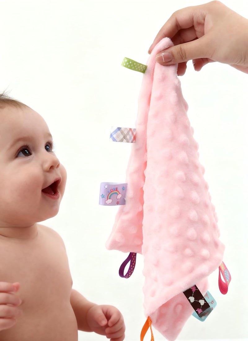 CREVENT Tag Security Blankets for Babies, Soft Small Loveys for Boys, Baby Comforter Sensory Blanket, Great Gifts for Birthday Baby Shower (10"X10" GiraffeDot+Pink) - Image 3