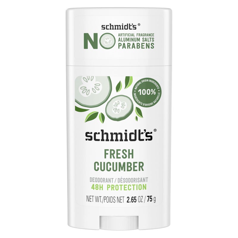 Schmidts AluminumFree Vegan Deodorant Fresh Cucumber for Women and Men with 24 Hour Odor Protection Natural Ingredients CrueltyFree 265 oz