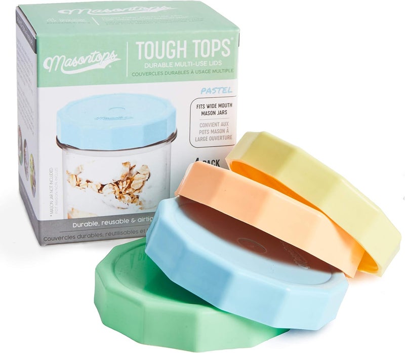Masontops Tough Tops - Ball Wide Mouth Mason Jar Lids Plastic Leakproof - Multi Colored Plastic Mason Jar Lids - Reusable Canning Lids fit Ball Jars - Image 1