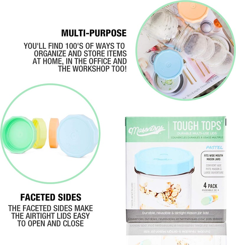 Masontops Tough Tops - Ball Wide Mouth Mason Jar Lids Plastic Leakproof - Multi Colored Plastic Mason Jar Lids - Reusable Canning Lids fit Ball Jars - Image 3