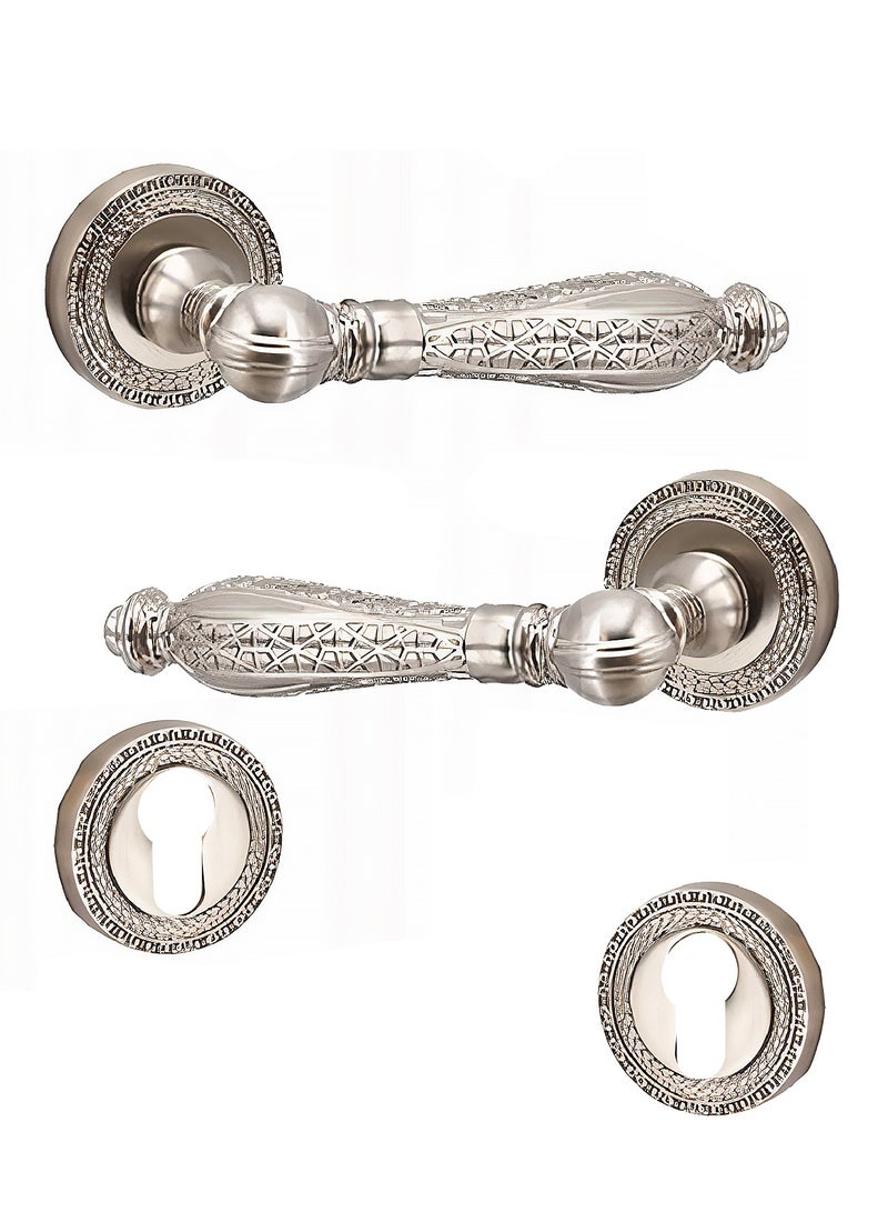 Pair Door Handles of Heavy Duty Zinc in Classic Luxury Design Made in Turkey Color Silver