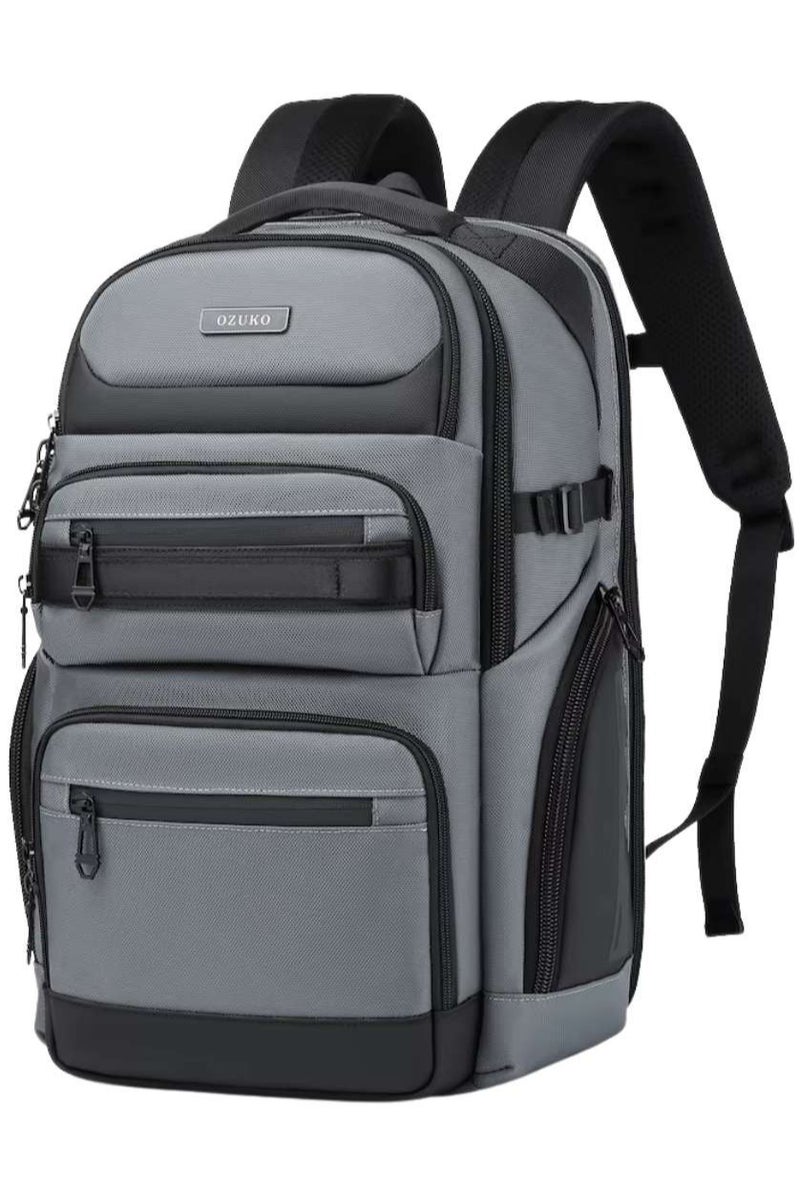 أوزوكو حقيبة ظهر لابتوب مقاومة للماء OZUKO 9772S – حقيبة أعمال عالية السعة، رمادي - Image 1