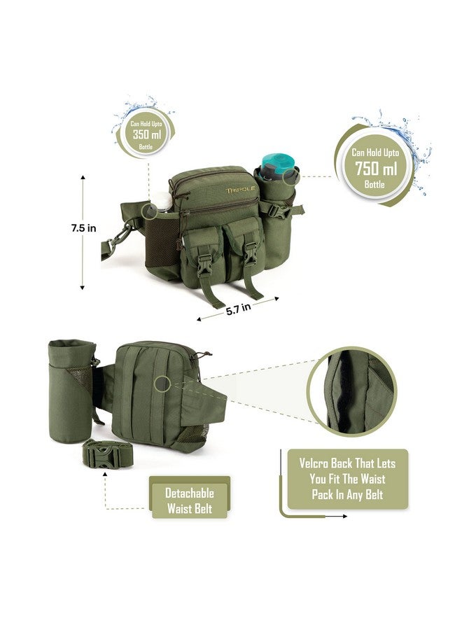 TriPole حقيبة خصر وسلنج متعددة الاستخدامات من تريبول بوليستر مع حامل زجاجة قابل للفصل (أخضر عسكري) - Image 4