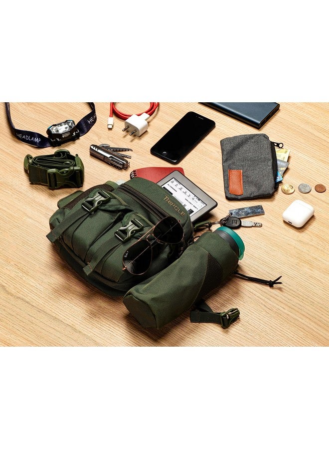 TriPole حقيبة خصر وسلنج متعددة الاستخدامات من تريبول بوليستر مع حامل زجاجة قابل للفصل (أخضر عسكري) - Image 3