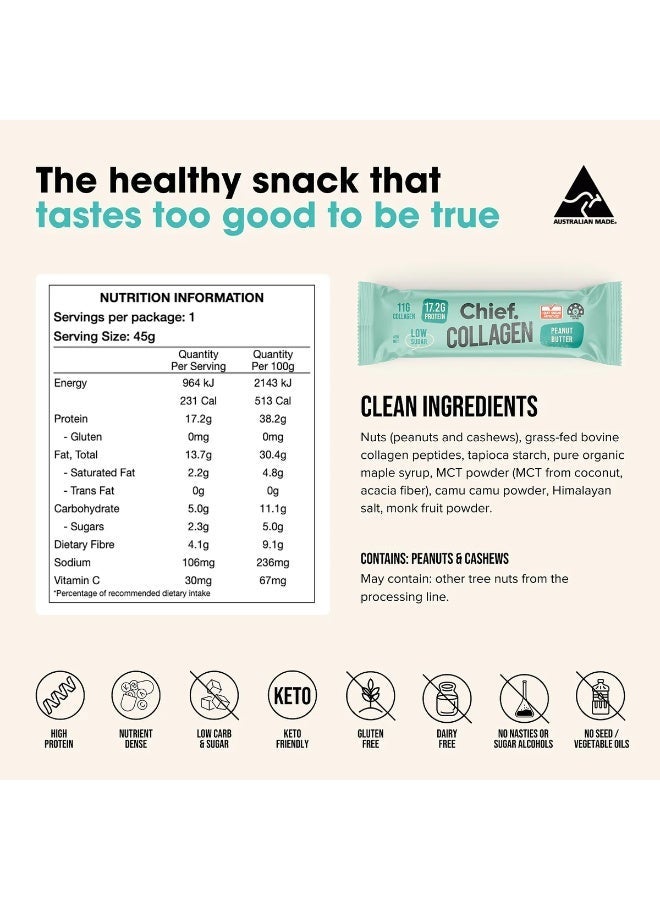 Chief Collagen Protein Bars – Peanut Butter (12 Bars) - Image 4