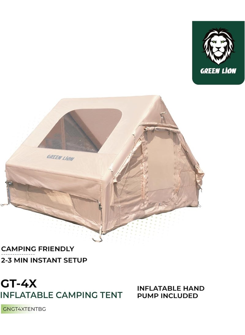 Green Lion GT-4X Inflatable Camping Tent, 4 Person Camping Tent, Weatherproof & Windproof Tent for Camping, Easy Set-Up Tent, Anti-Mosquito Design for Backpacking, Hiking, Beach, Backyard, Sleepovers - Image 1