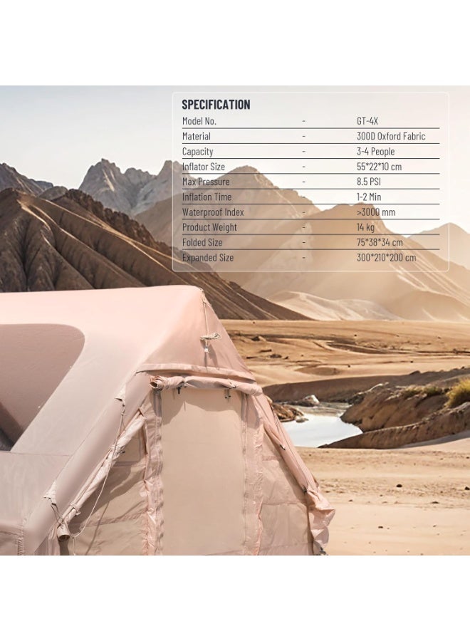 Green Lion GT-4X Inflatable Camping Tent, 4 Person Camping Tent, Weatherproof & Windproof Tent for Camping, Easy Set-Up Tent, Anti-Mosquito Design for Backpacking, Hiking, Beach, Backyard, Sleepovers - Image 4
