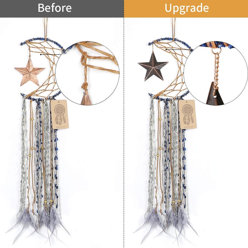 Dremisland Blue Dream Catcher Handmade Half Circle Moon Design Dream Catcher Feather Hanging with Star Home Decoration Ornament Festival Gift (Moon& Star) - Image 3