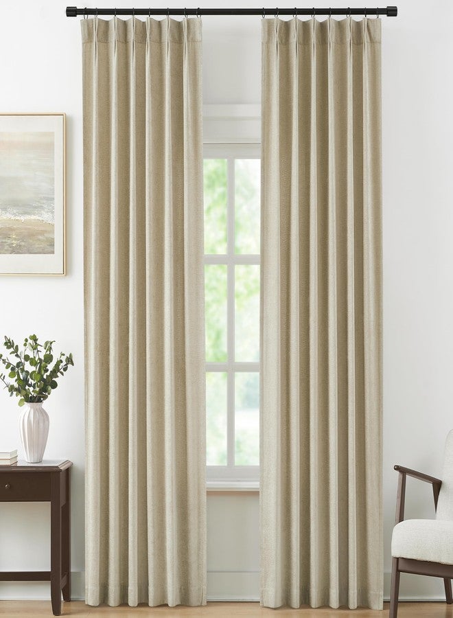Vision Home Pinch Pleated Light Filtering Curtains Velvet Chenille Window Curtains 84 inch for Living Room Bedroom Semi-Blackout Pinch Pleat Drapes with Hooks 36" Wx84Lx2,Oatmeal Tan - Image 1