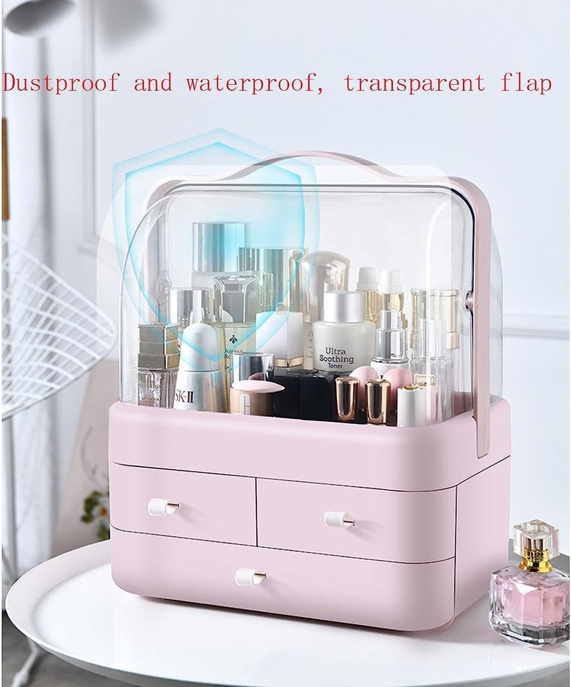Mammoth Makeup Organizer Cosmetic Display with Drawers High Transparent Acrylic Cover Fully Open Waterproof Dust-Proof Portable Handle Jewelry, Bathroom Dresser Bedroom Counter top (Pink) - Image 5