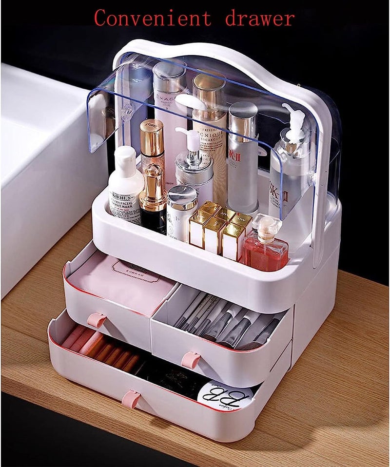 Mammoth Makeup Organizer Cosmetic Display with Drawers High Transparent Acrylic Cover Fully Open Waterproof Dust-Proof Portable Handle Jewelry, Bathroom Dresser Bedroom Counter top (Pink) - Image 3
