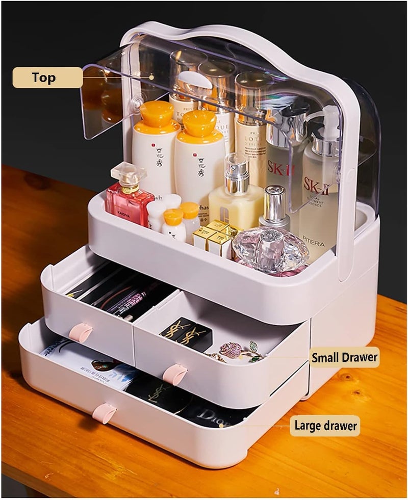 Mammoth Makeup Organizer Cosmetic Display with Drawers High Transparent Acrylic Cover Fully Open Waterproof Dust-Proof Portable Handle Jewelry, Bathroom Dresser Bedroom Counter top (Pink) - Image 4