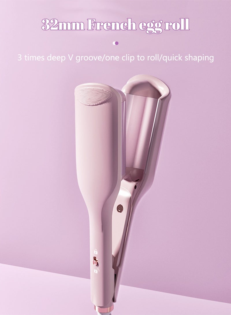 أداة تجعيد الشعر بشكل البيضة بتموجات واسعة، مزودة بتقنية الأيونات و11 مستوى حرارة، تسخين سريع خلال 30 ثانية، مزدوجة الأنابيب مقاس 32 مم لتموجات كبيرة تدوم طويلاً – وردي - Image 1