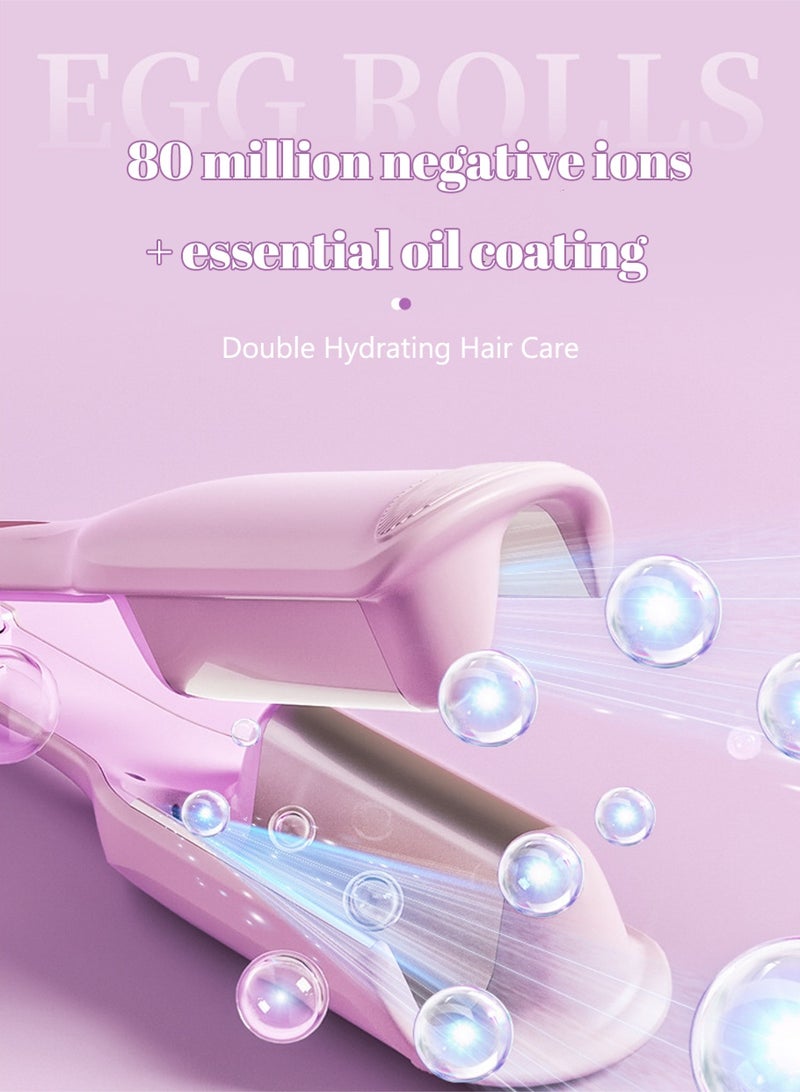 أداة تجعيد الشعر بشكل البيضة بتموجات واسعة، مزودة بتقنية الأيونات و11 مستوى حرارة، تسخين سريع خلال 30 ثانية، مزدوجة الأنابيب مقاس 32 مم لتموجات كبيرة تدوم طويلاً – وردي - Image 3
