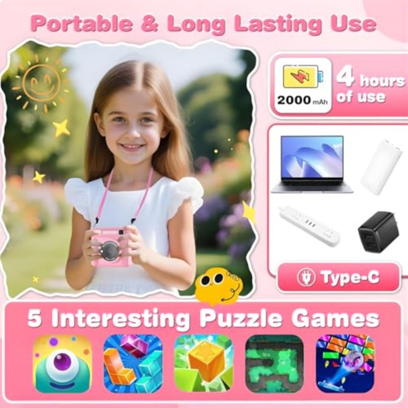 Instant Print Camera for,Camera for Girls and Boys, Digital Camera Toy for Toddlers 1080P HD Selfie with 4 Color Photos, Sticker Pack and 32GB Card, Birthday Gift for Girls - Image 4