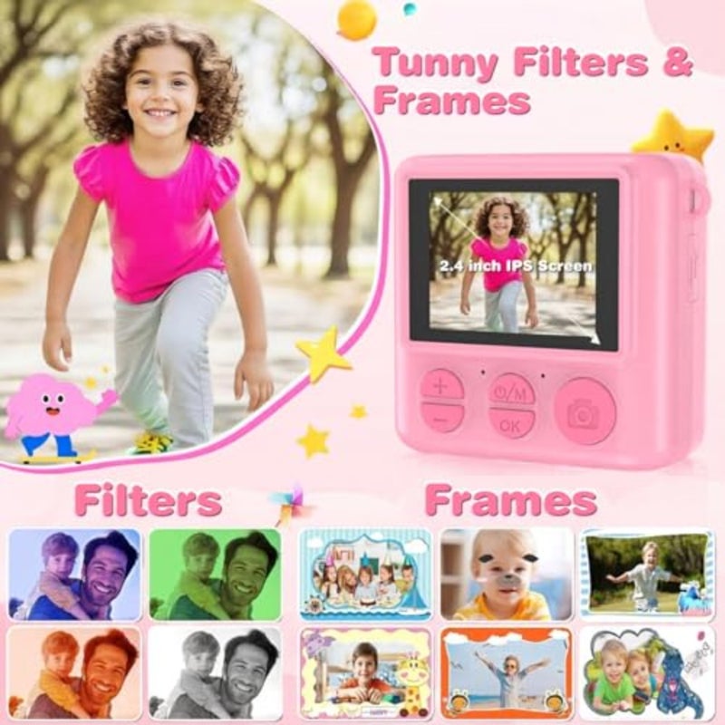 Instant Print Camera for,Camera for Girls and Boys, Digital Camera Toy for Toddlers 1080P HD Selfie with 4 Color Photos, Sticker Pack and 32GB Card, Birthday Gift for Girls - Image 3