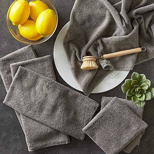 DII Cleaning Collection Soft Highly Absorbent Microfiber, Dishtowel Set, 16x24, Gray, 6 Piece - Image 5
