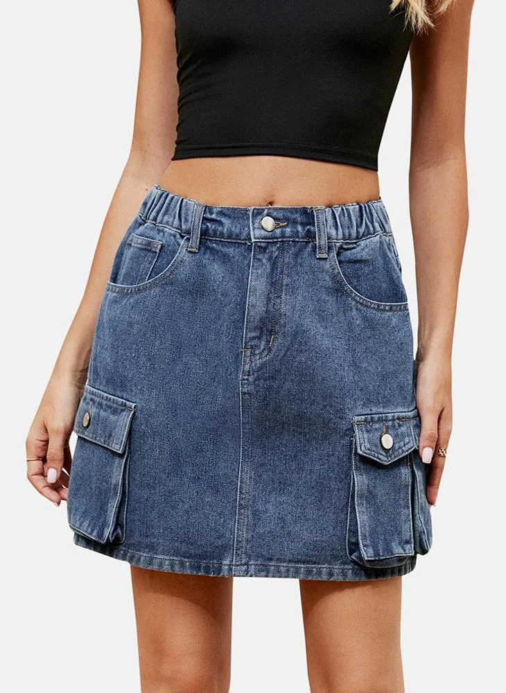 YUNIQEE Blue Mid Rise Plain Mini Skirt