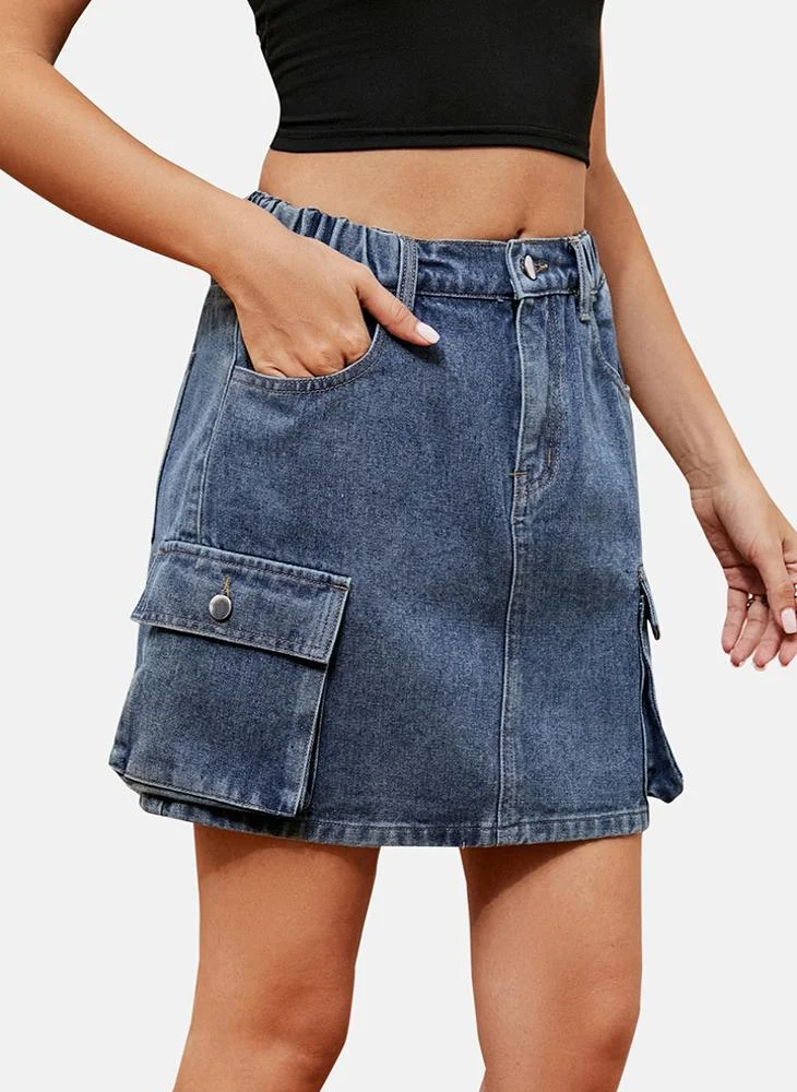 YUNIQEE Blue Mid Rise Plain Mini Skirt