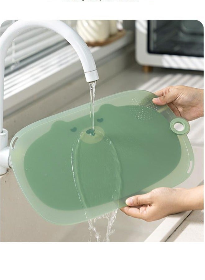 turtees Cutting Board Plastic Cute Bear Design Kitchen Chopping Board BPA Free With Hanging Hole For Fruits, Meats And Vegetables (Green), Large - Image 1