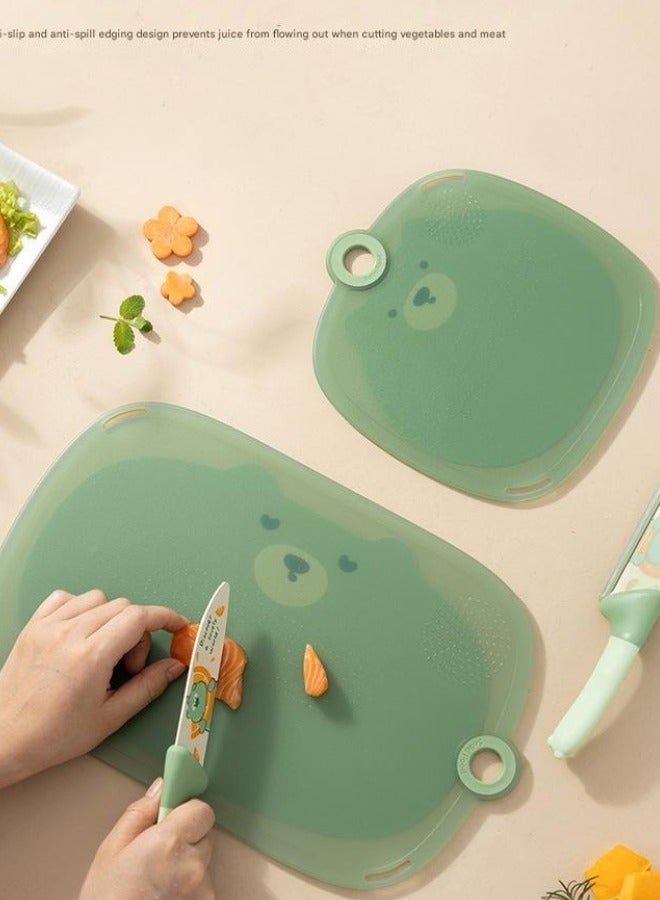 turtees Cutting Board Plastic Cute Bear Design Kitchen Chopping Board BPA Free With Hanging Hole For Fruits, Meats And Vegetables (Green), Large - Image 2