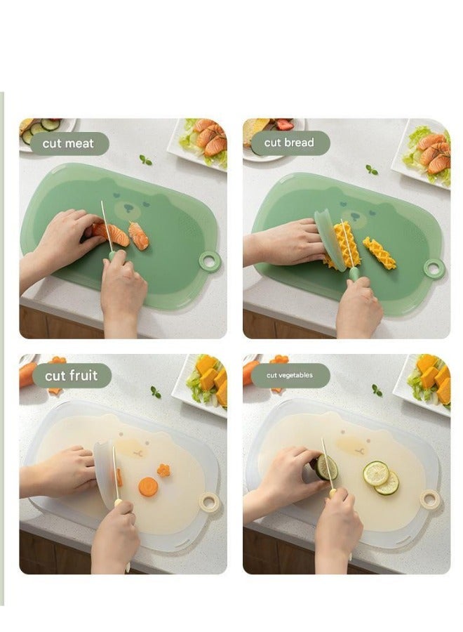 turtees Cutting Board Plastic Cute Bear Design Kitchen Chopping Board BPA Free With Hanging Hole For Fruits, Meats And Vegetables (Green), Large - Image 3