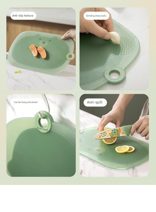 turtees Cutting Board Plastic Cute Bear Design Kitchen Chopping Board BPA Free With Hanging Hole For Fruits, Meats And Vegetables (Green), Large - Image 4