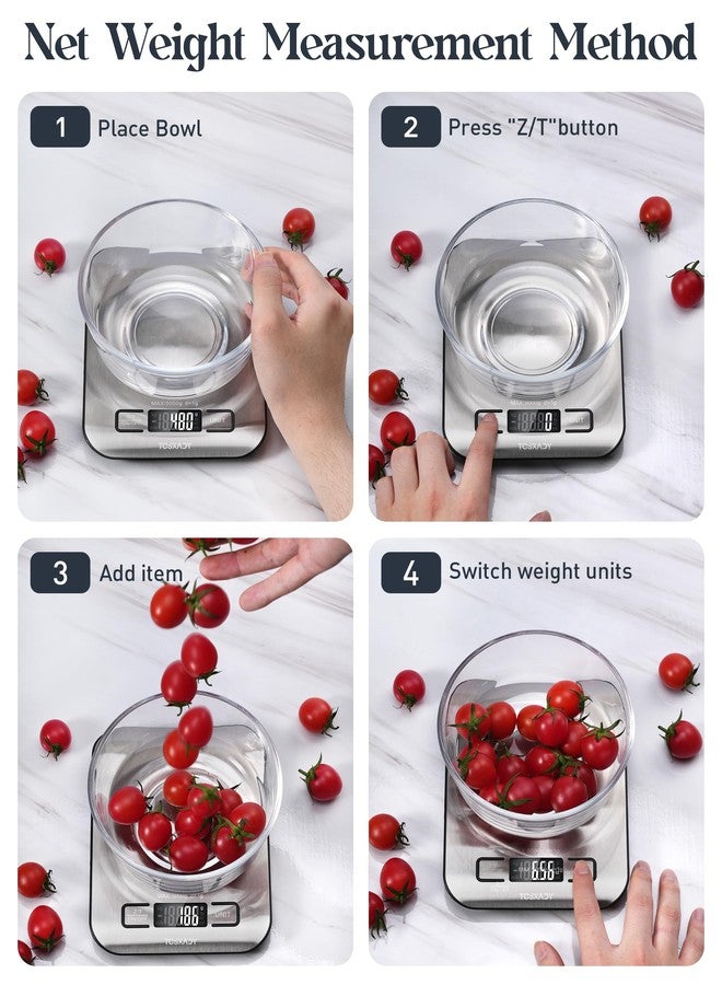Tcsxady Food Scale, 11lb Digital Kitchen Scale with 6 Units LCD Display and Tare Function,Compact Design for Baking,Healthy Cooking,Meal Prep, 304 Stainless Steel - Image 4