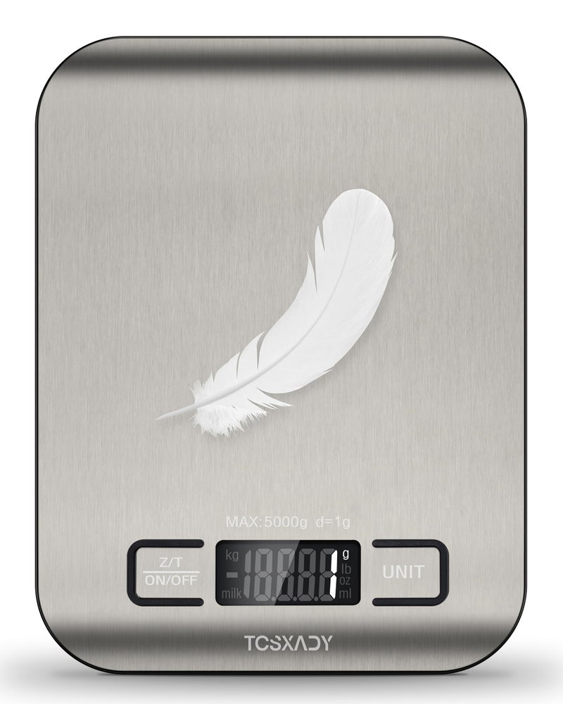 Tcsxady Food Scale, 11lb Digital Kitchen Scale with 6 Units LCD Display and Tare Function,Compact Design for Baking,Healthy Cooking,Meal Prep, 304 Stainless Steel - Image 1
