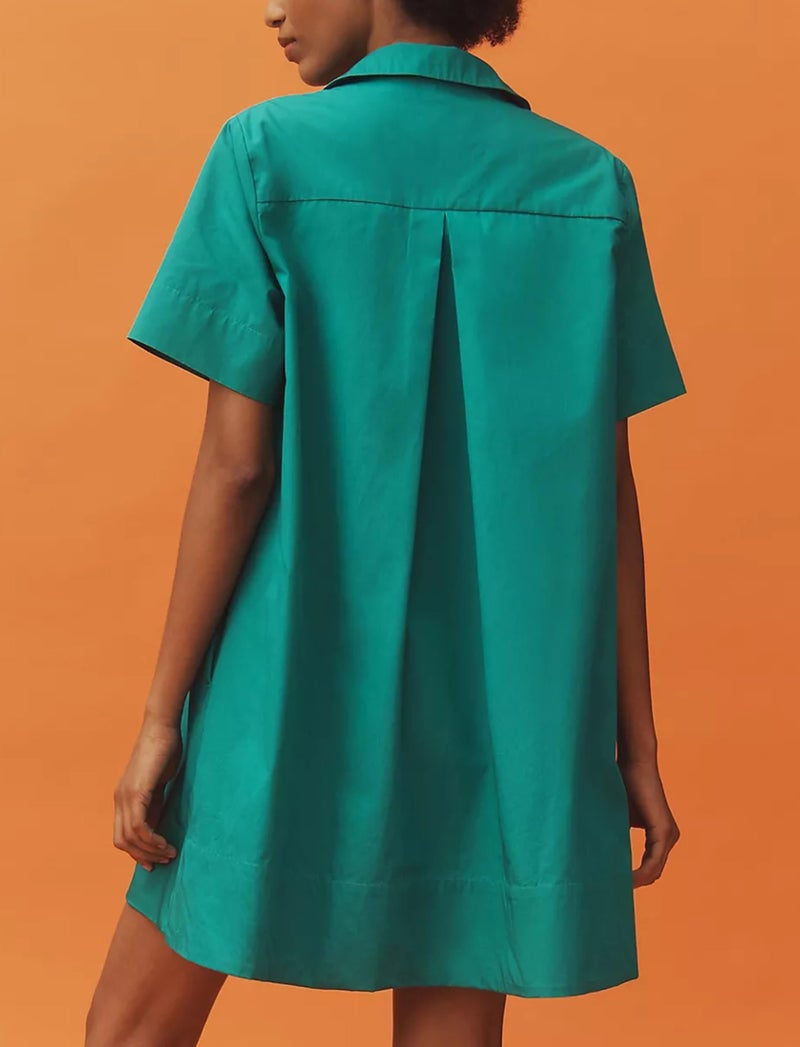 Dsewpaur Women Short Sleeve Swing Tunic Mini Dress Oversized Button Down Shirt Dress Summer Casual Flowy A Line Dress Green - Image 4