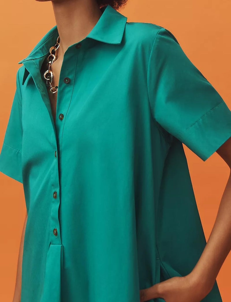Dsewpaur Women Short Sleeve Swing Tunic Mini Dress Oversized Button Down Shirt Dress Summer Casual Flowy A Line Dress Green - Image 5