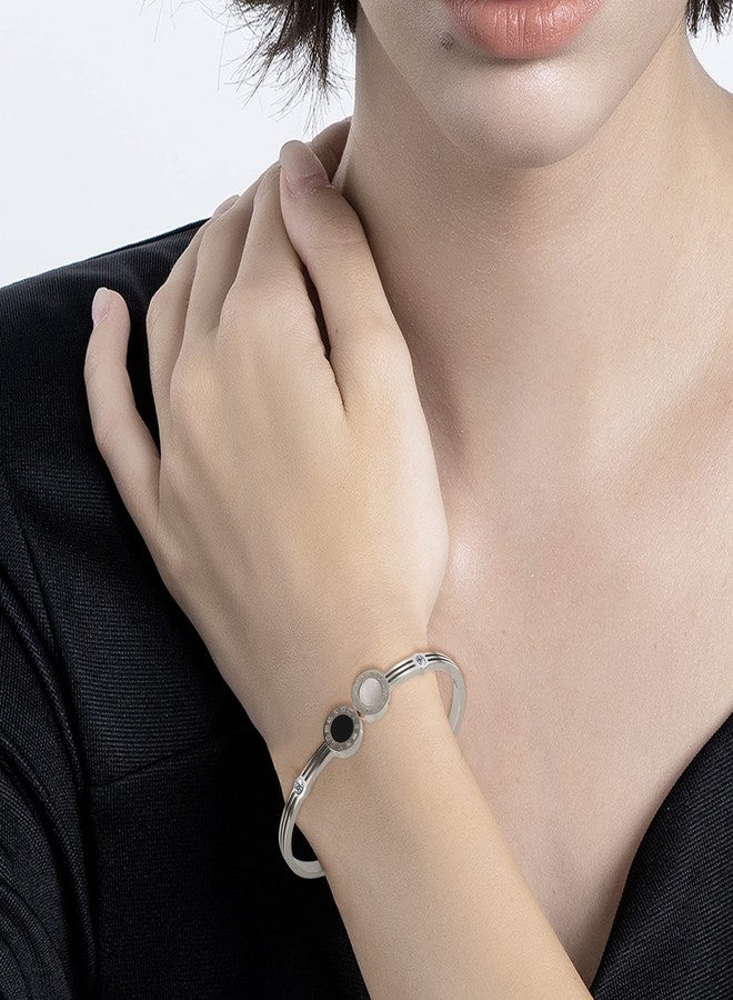 JINHUI Roman Numeral Series Bracelet, Open Cuff Bangle for Women Men, Silver Friendship Bracelet Jewelry Gift 6.3" (Silver) - Image 2