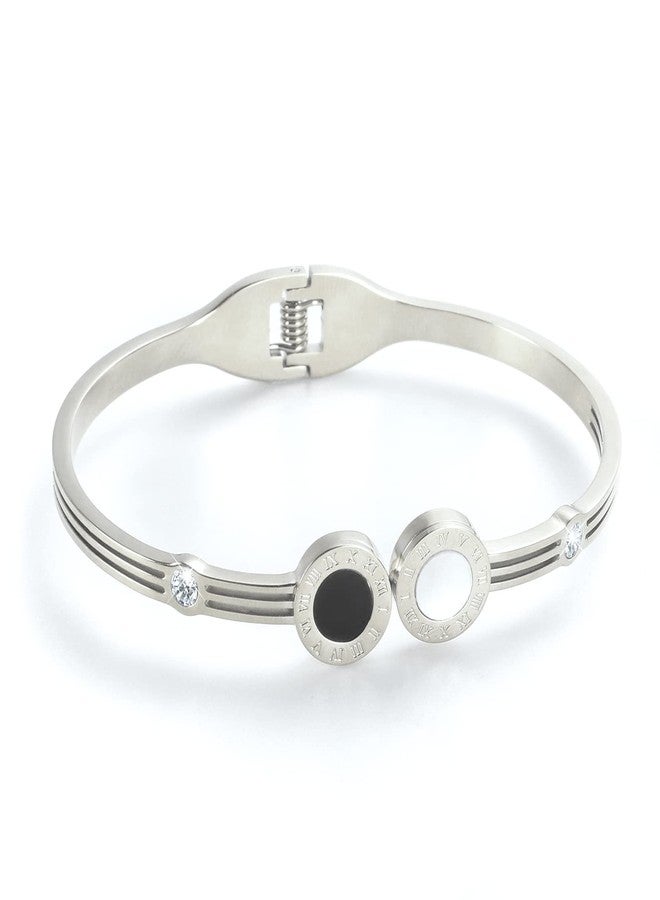 JINHUI Roman Numeral Series Bracelet, Open Cuff Bangle for Women Men, Silver Friendship Bracelet Jewelry Gift 6.3" (Silver) - Image 1