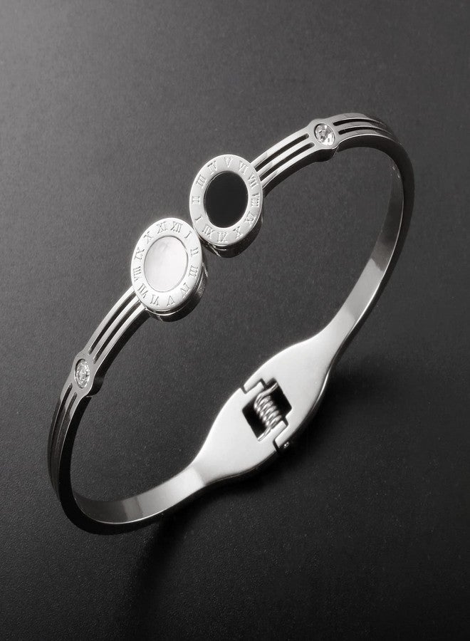 JINHUI Roman Numeral Series Bracelet, Open Cuff Bangle for Women Men, Silver Friendship Bracelet Jewelry Gift 6.3" (Silver) - Image 5