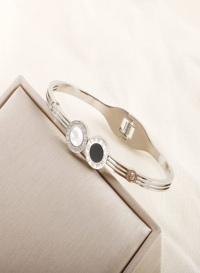 JINHUI Roman Numeral Series Bracelet, Open Cuff Bangle for Women Men, Silver Friendship Bracelet Jewelry Gift 6.3" (Silver) - Image 4